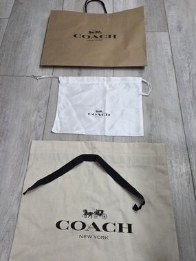 Coach Drawstring Dust Bags + Paper Bags Set in White, Brown, Natural